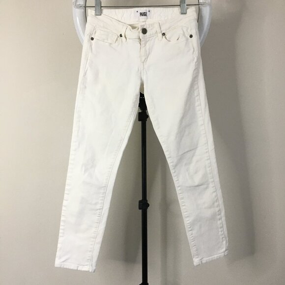 PAIGE Premium Denim Optic White KYLIE CROP 5 Pocket Logo Hardware Jeans - Picture 1 of 13